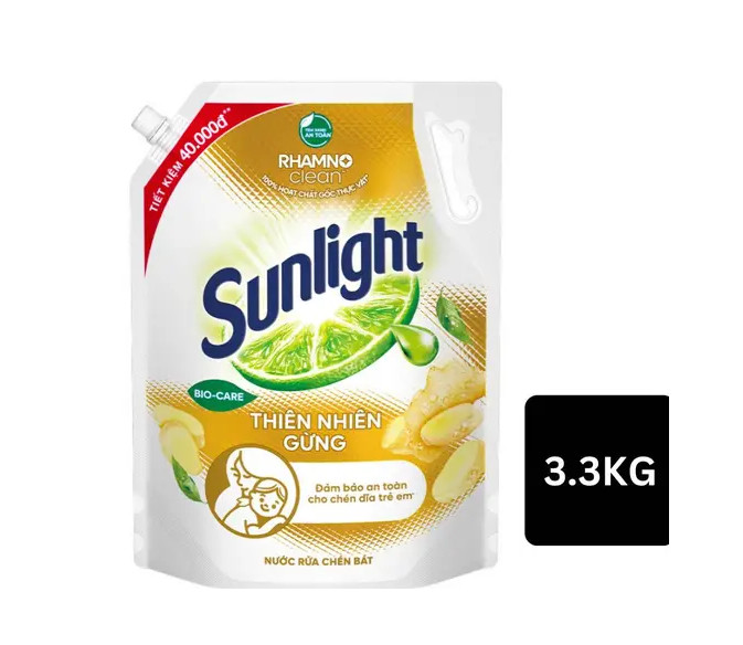 Sunlight Dishwashing Liquid Detergent Natural Ginge Bag 3.3kg Removes all stubborn grease stains 3 1 75