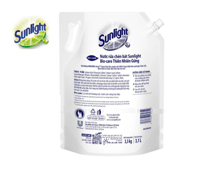Sunlight Dishwashing Liquid Detergent Natural Ginge Bag 3.3kg Removes all stubborn grease stains 4 2 58