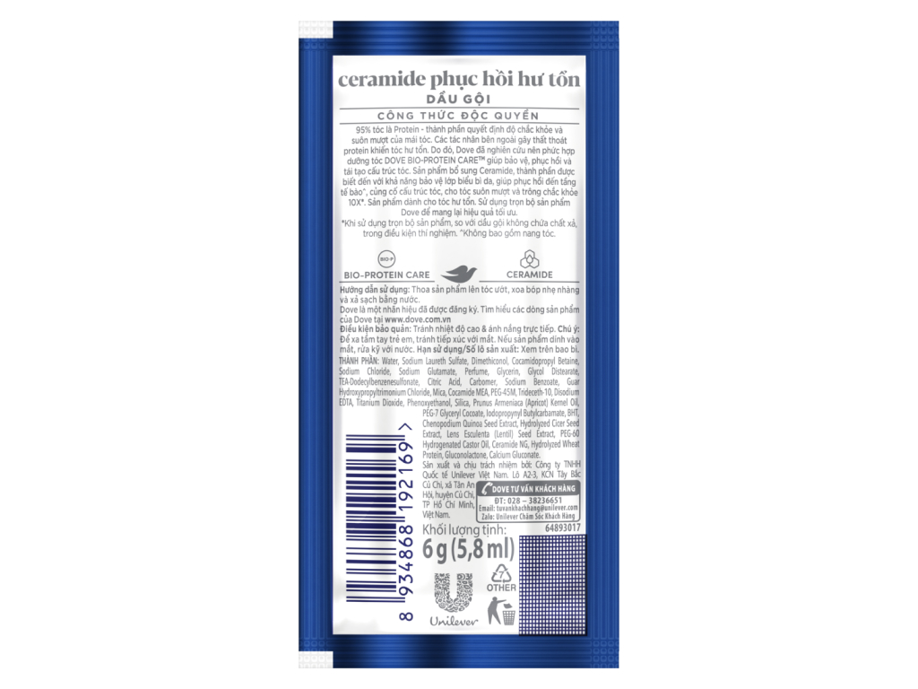 Dove Shampoo Ceramide Damage Repair 6g x840 Sachets help strengthen the protective barrier 4 3 55