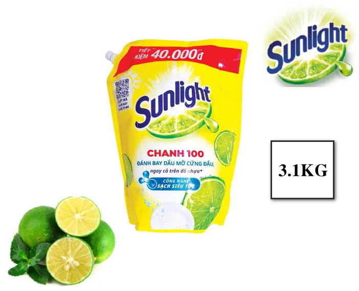 Sunlight Dishwashing Liquid Detergent Lemon 100 Bag 3.1kg Grease Removal