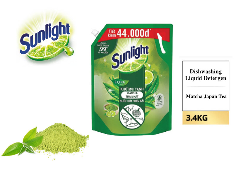 Sunlight Dishwashing Liquid Detergent Matcha Japan Tea Bag 3.4kg Eliminate fishy smell