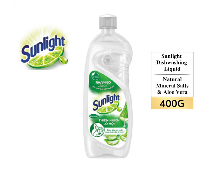 Sunlight  Dishwashing Liquid Detergent Natural Mineral Salts & Aloe Vera Bottle 400g helps kill bacteria effectively