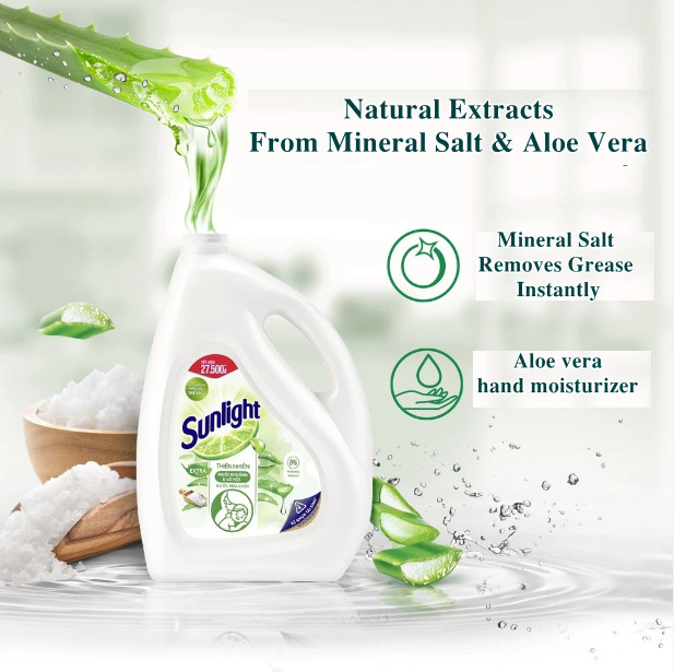 Sunlight Dishwashing Liquid Detergent Natural Mineral Salts & Aloe Vera Bottle 3.5kg helps kill bacteria effectively