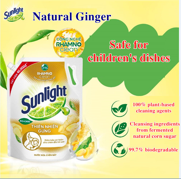 Sunlight Dishwashing Liquid Detergent Natural Ginge Bag 3.3kg Removes all stubborn grease stains