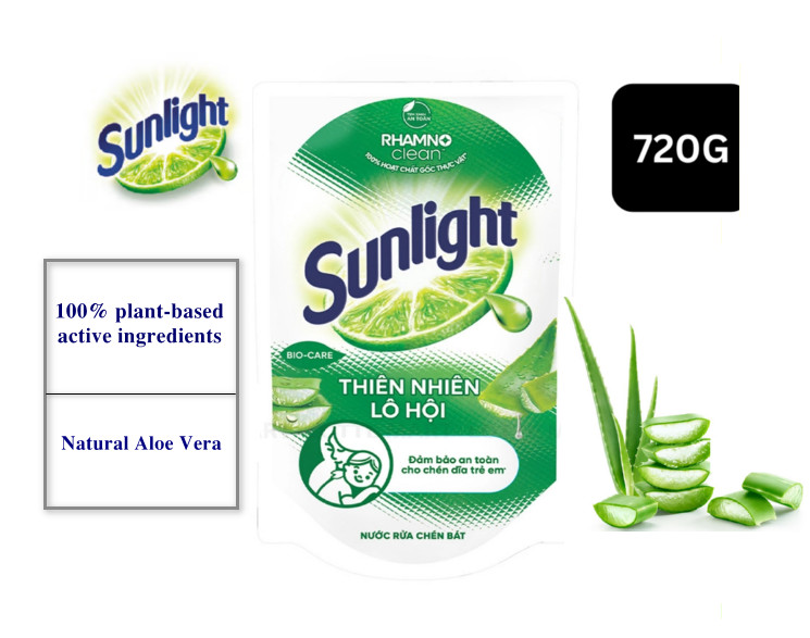 Sunlight  Dishwashing Liquid Detergent Natural Mineral Salts & Aloe Vera Bag 720g helps kill bacteria effectively