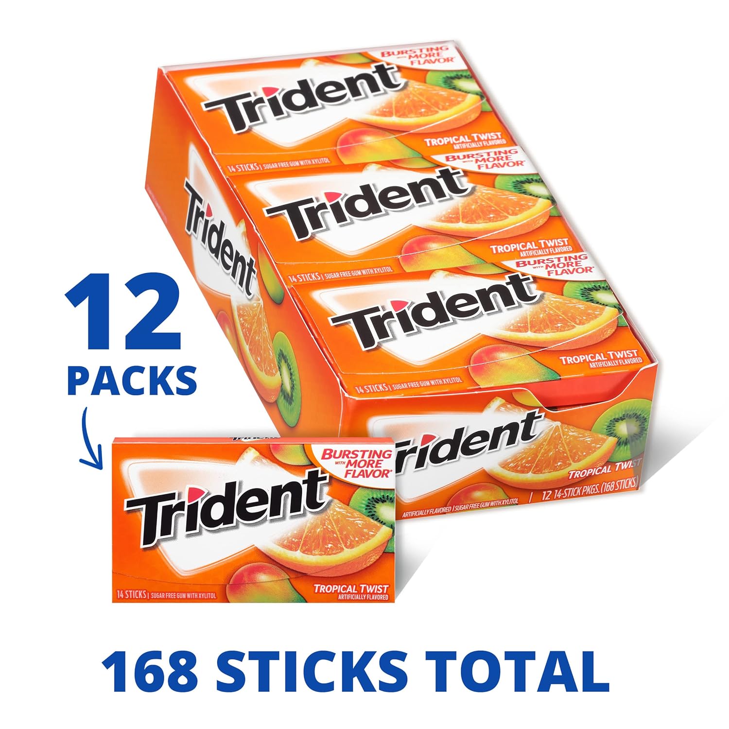 Trident Pocket Pack Tropical Twist Sugar Free 12pcs box, 72 Boxes Case 3 4 2
