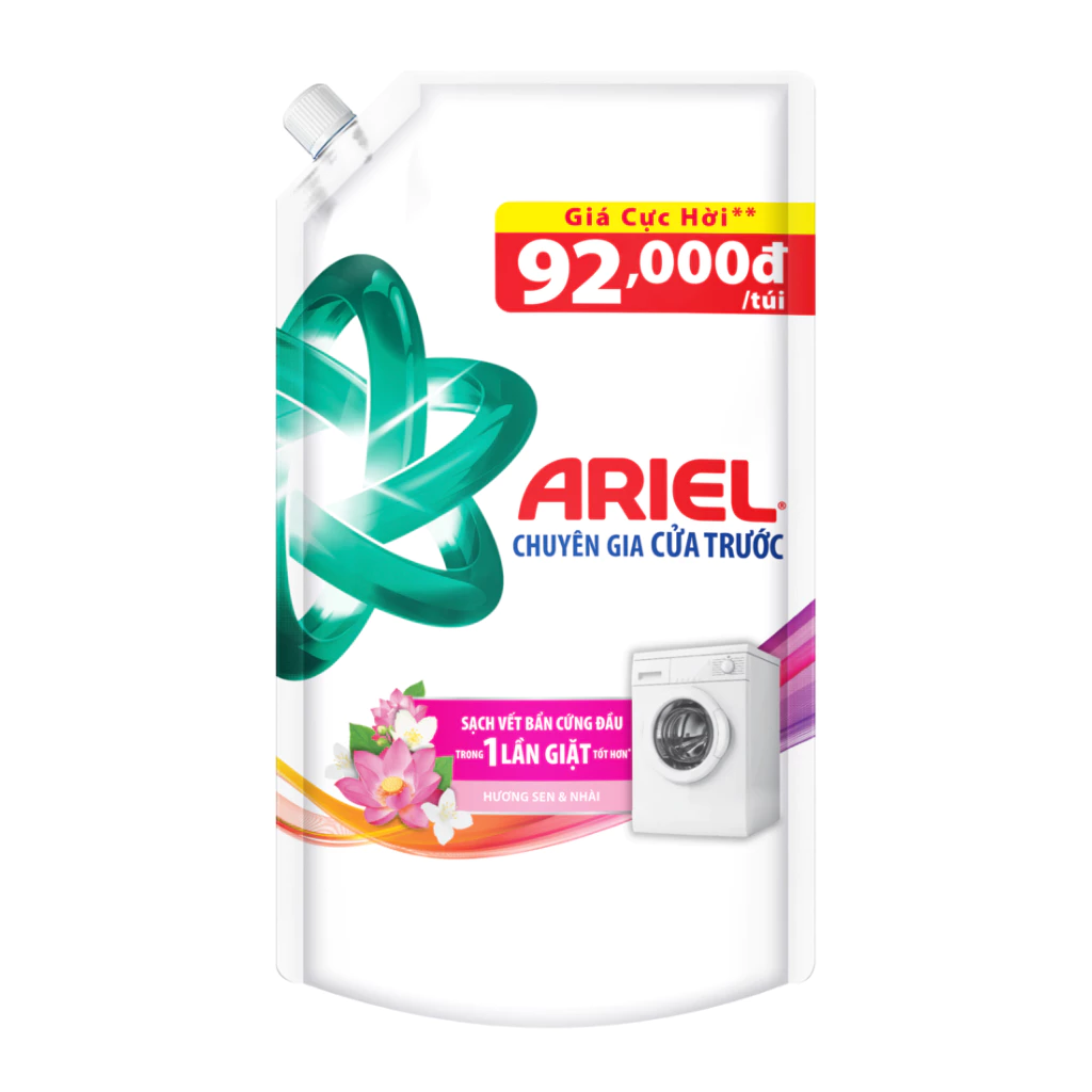Ariel Liquid Detergent Lotus & Jasmine Fragrance, Color Fastness for Front Load Washing Machine 1.45kg x 4 bags