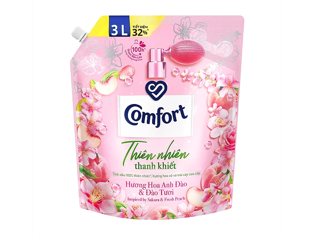 Comfort Mild Nature Sakura & Fresh Peach Fragrance Fabric Conditioner 3L x 4 Bags