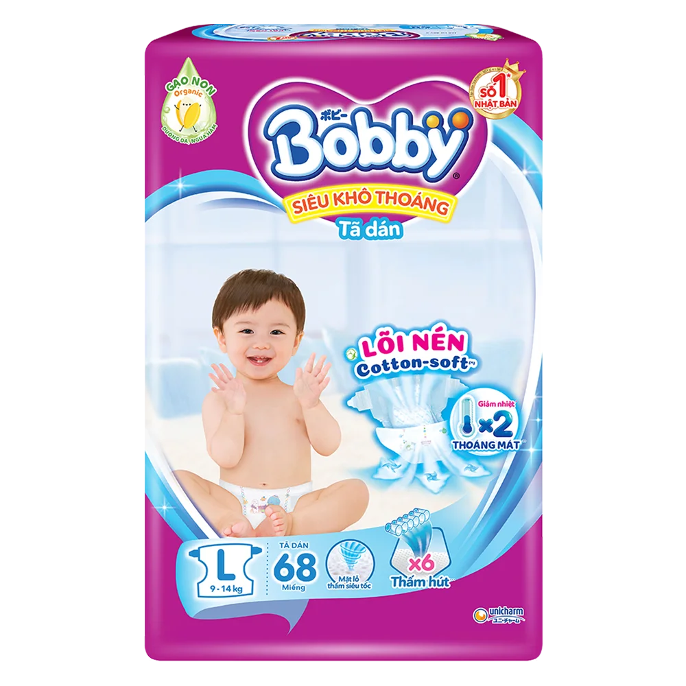 Bobby Tape Diapers Super Dry L 68pcs x 4bags