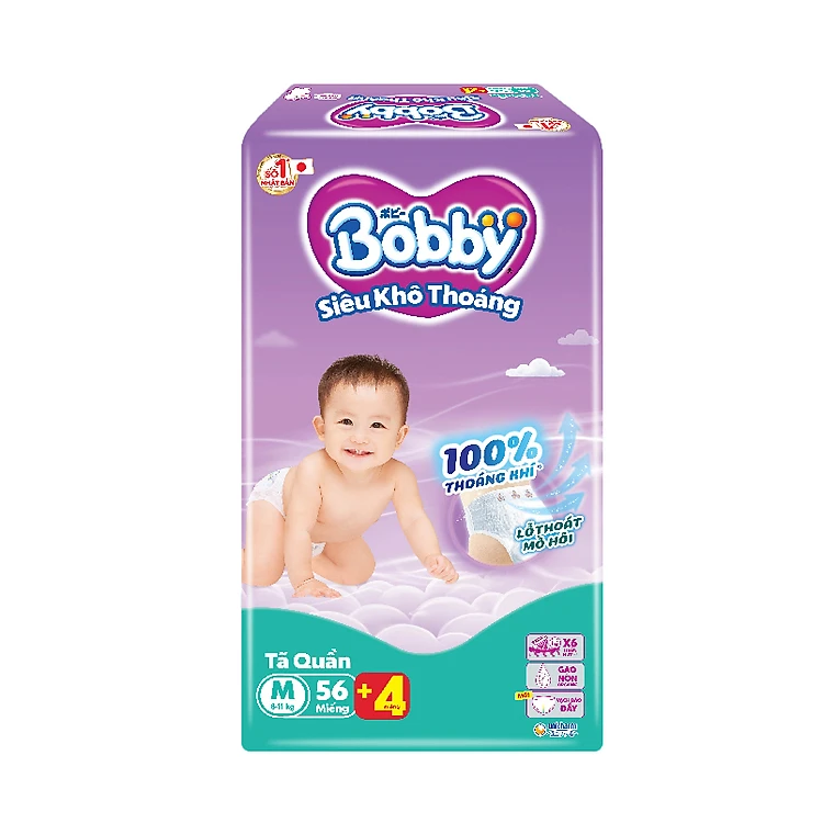 Bobby Diaper Pants Super Dry M (56pcs + 4) x 3bags