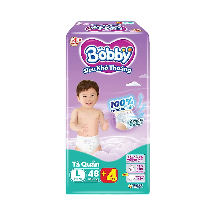 Bobby Diaper Pants Super Dry L (48pcs + 4) x 3bags