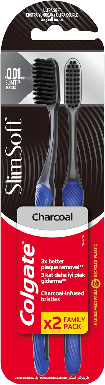 Colgate Toothbrush Silmsoft Charcoal ( set 2), 2 Pcs/ Pack, 72 packs/ Case