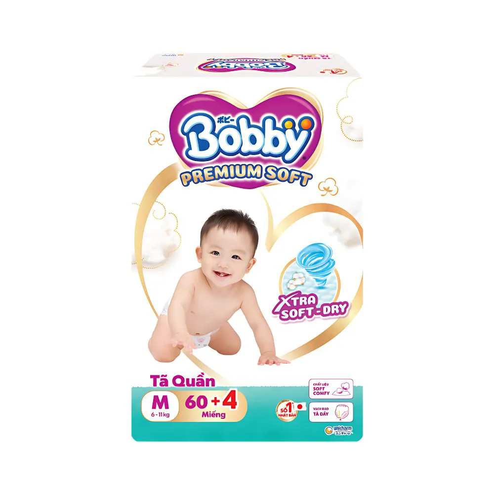 Bobby Diaper Pants Premium Soft M (60pcs + 4) x 4bags