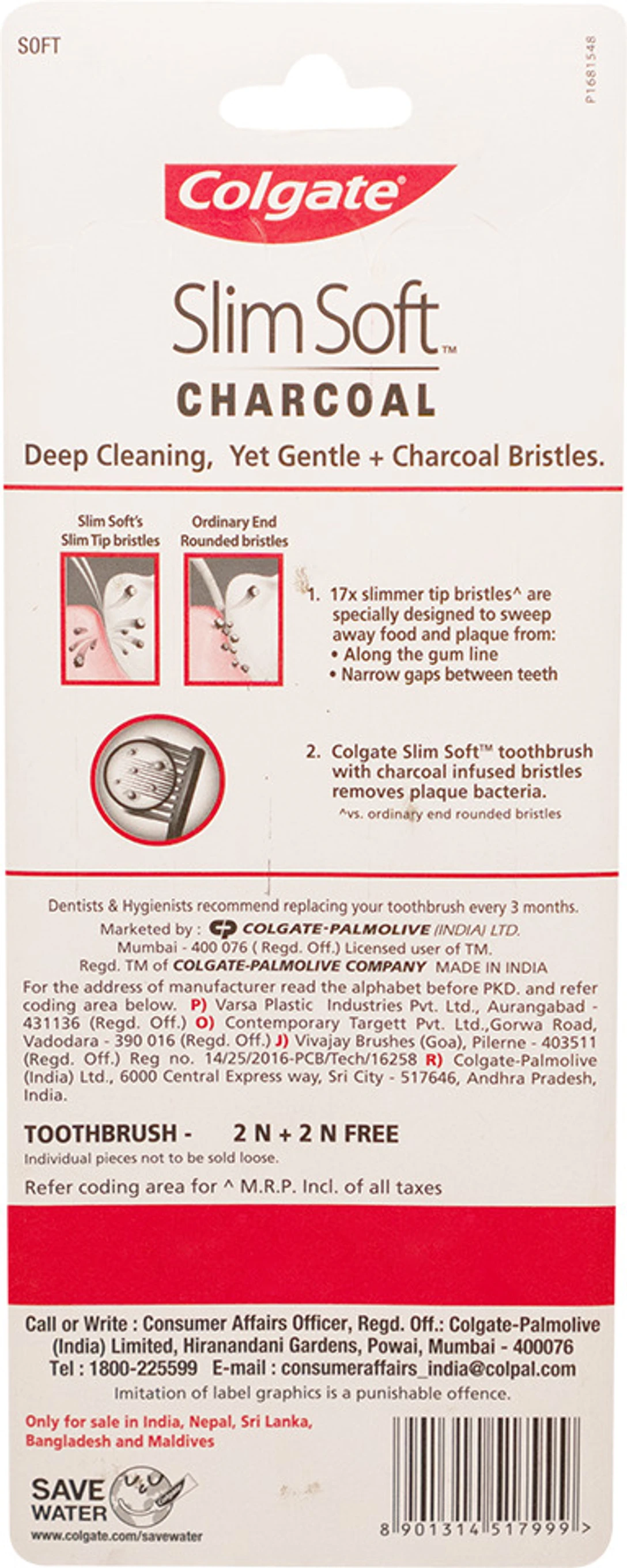 Colgate Toothbrush slimsoft charcoal - 6pc/ tray, 12trays/case 3 3 10