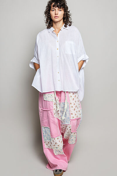 POL Button Down Half Dolman Sleeve Shirt - Off White
