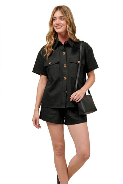 SO ME Button Down Denim Game Day Top and Shorts Set