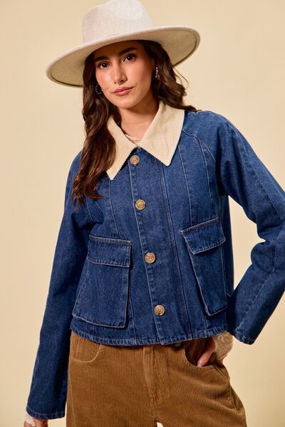 SO ME Zip Up And Buttoned Denim Jacket