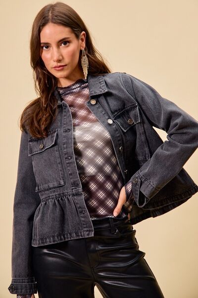 SO ME Denim Peplum Hem Front Button Jacket With Pockets 5 5 14