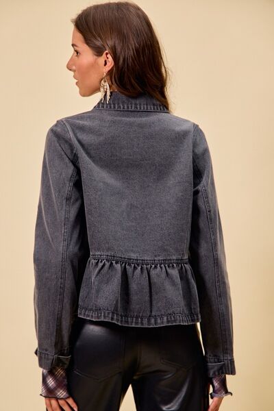 SO ME Denim Peplum Hem Front Button Jacket With Pockets 6 6 10