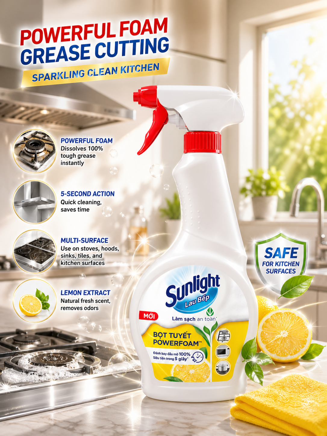 SUNLIGHT Kitchen Cleaning Snow Foam Powerfoam 500ml x 12 bottles